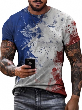 Camisetas Masculinas Casuais Com Gola Joia E Manga Curta Em Bloco Colorido