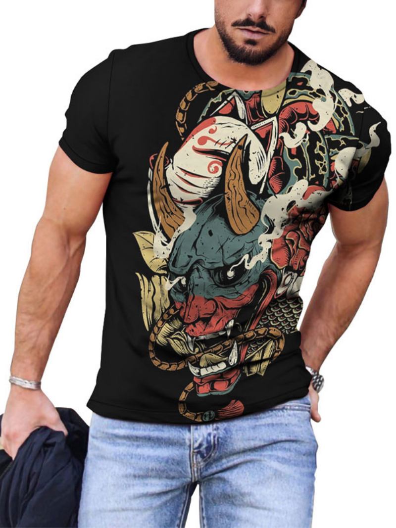 Camisetas Masculinas Casuais Com Gola Joia E Manga Curta Em Bloco Colorido