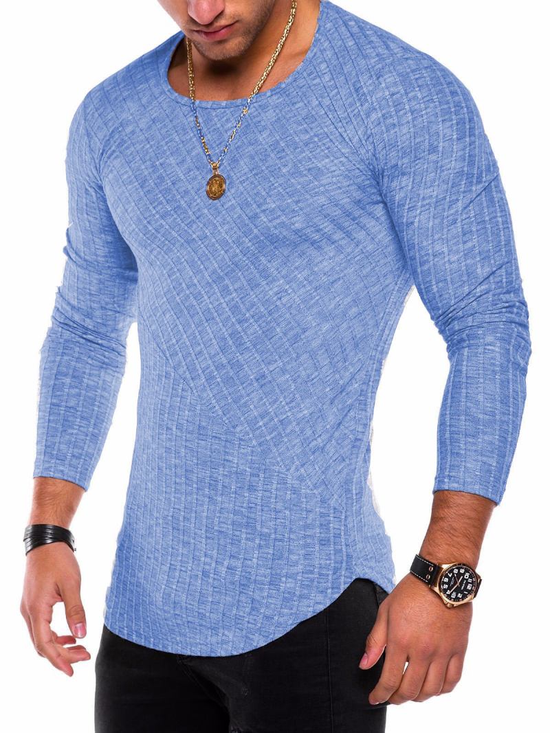 Camisetas Masculinas Casuais Com Gola Joia E Mangas Compridas - Azul Céu Claro