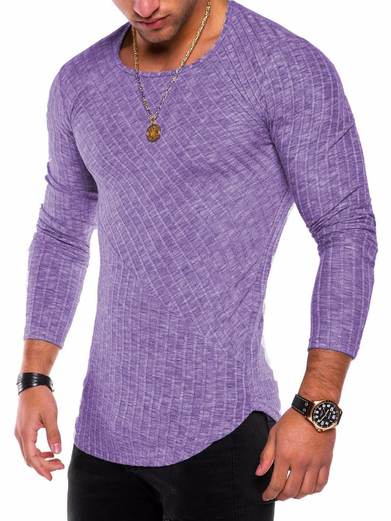 Camisetas Masculinas Casuais Com Gola Joia E Mangas Compridas - Violeta