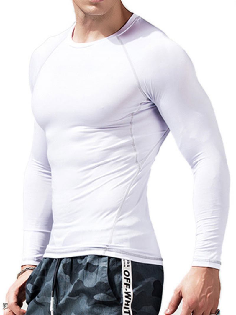 Camisetas Masculinas Casuais Com Gola Joia E Mangas Compridas - Branco