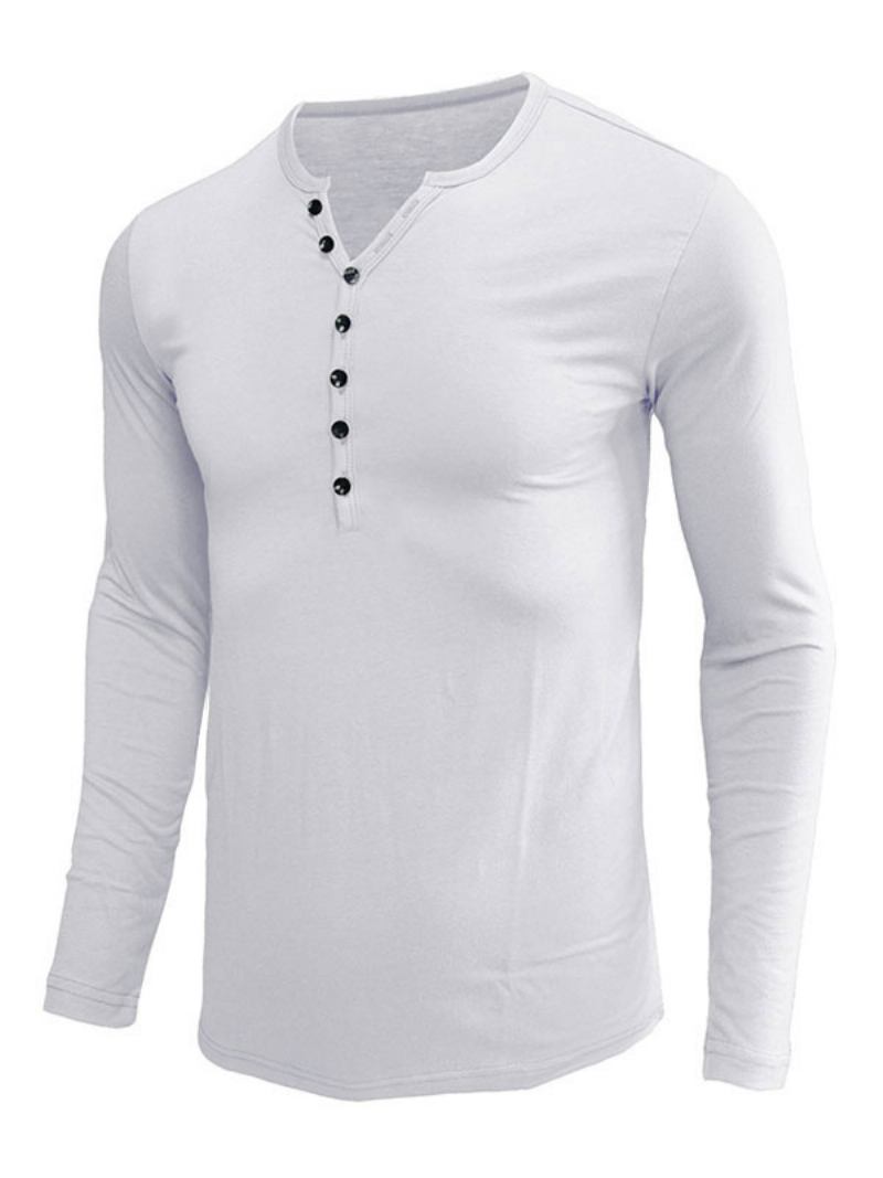 Camisetas Masculinas Casuais Com Gola Joia E Mangas Compridas - Branco