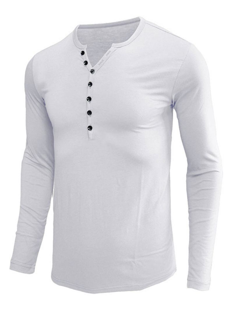 Camisetas Masculinas Casuais Com Gola Joia E Mangas Compridas Grandes - Branco