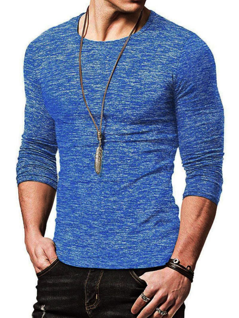 Camisetas Masculinas Casuais Com Gola Joia E Mangas Compridas Grandes - Azul Céu Claro