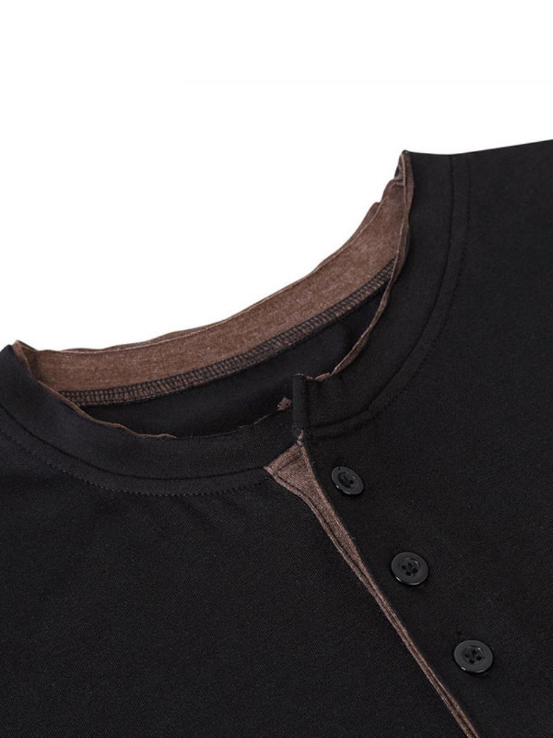 Camisetas Masculinas Casuais Com Gola Joia E Mangas Compridas Grandes - Preto