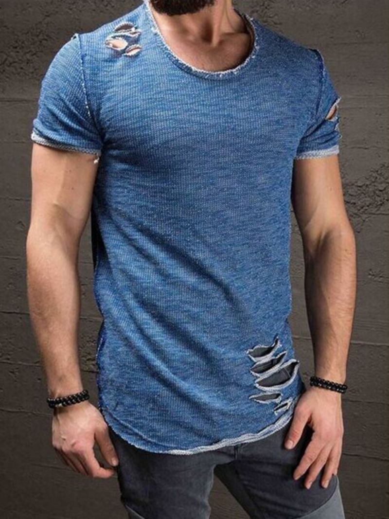 Camisetas Masculinas Casuais Com Gola Joia E Mangas Curtas - Azul