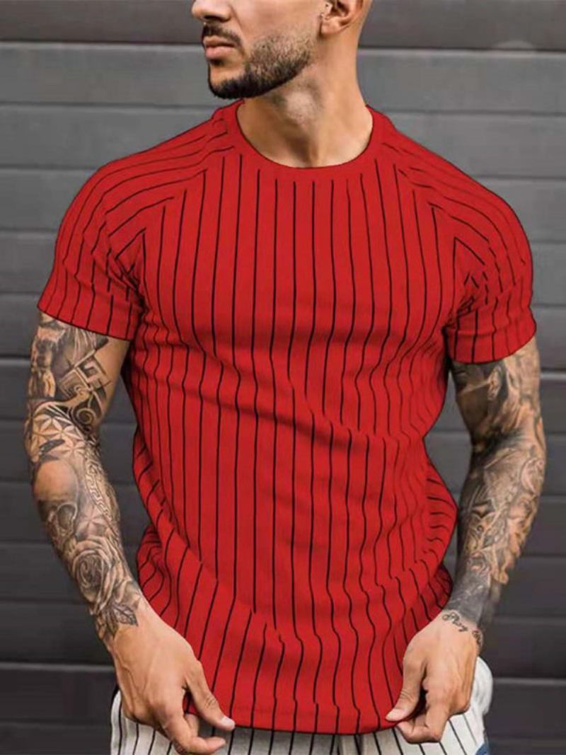 Camisetas Masculinas Casuais Com Gola Joia E Mangas Curtas - Vermelho