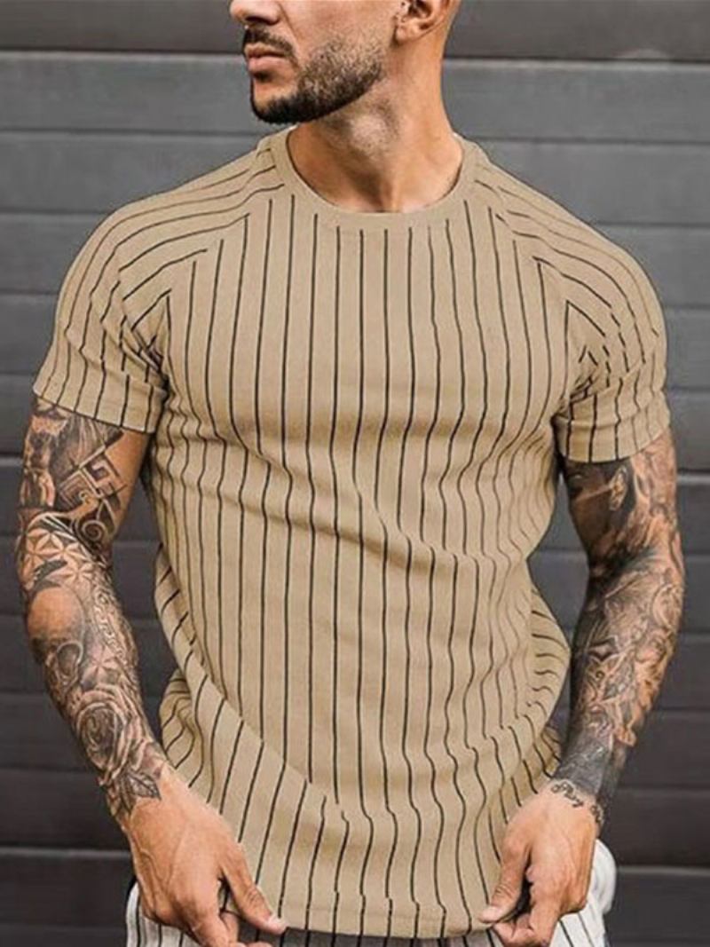 Camisetas Masculinas Casuais Com Gola Joia E Mangas Curtas - Cáqui