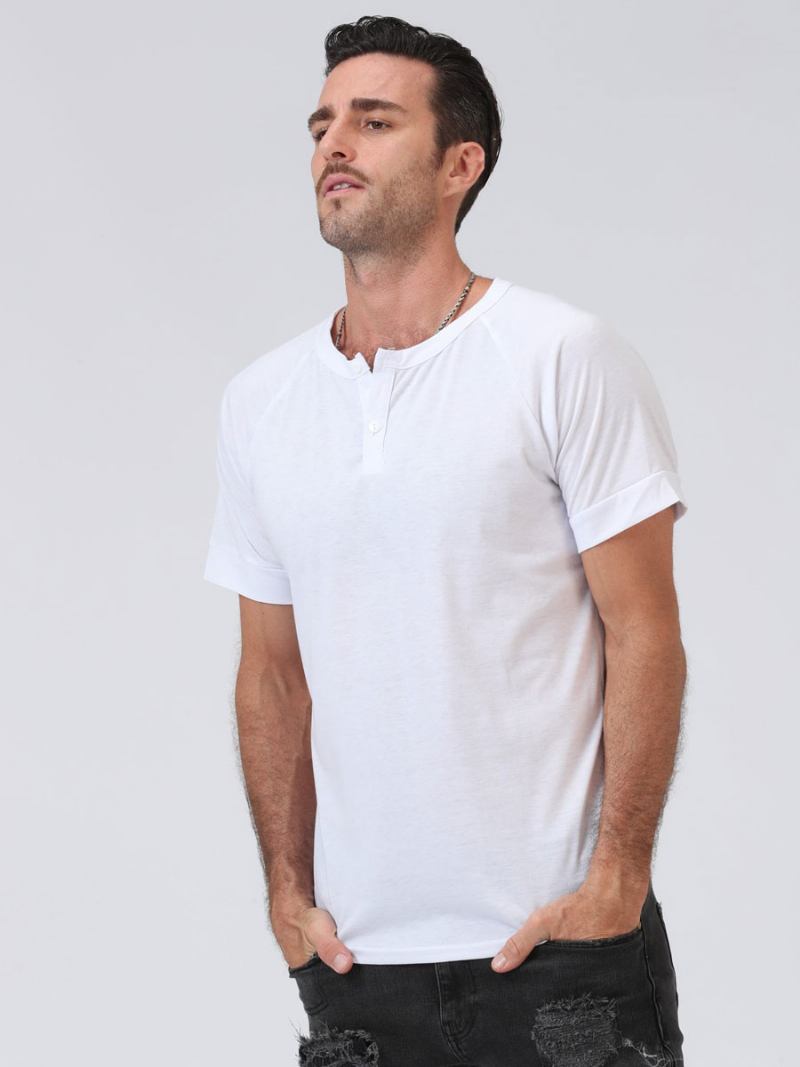 Camisetas Masculinas Casuais Com Gola Joia E Mangas Curtas - Branco