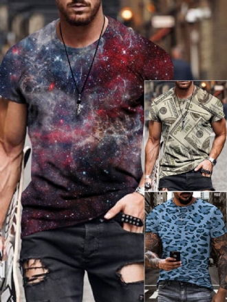 Camisetas Masculinas Casuais Com Gola Joia E Mangas Curtas Estampadas