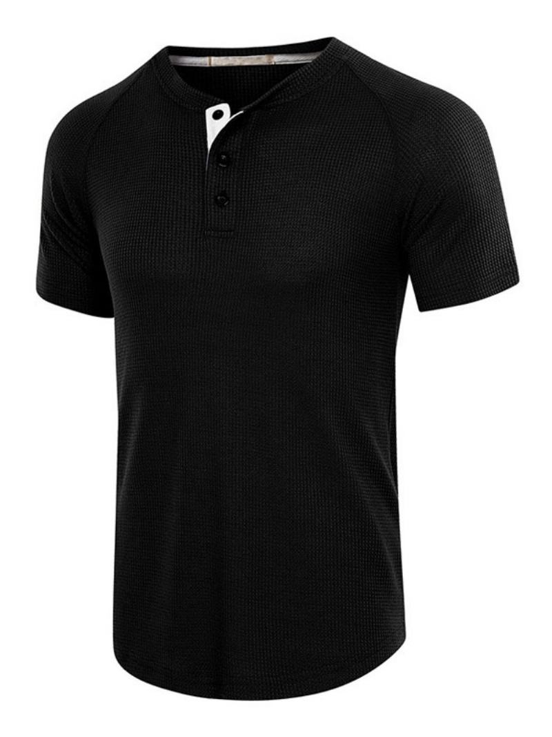 Camisetas Masculinas Casuais Com Gola Joia E Mangas Curtas Grandes - Preto