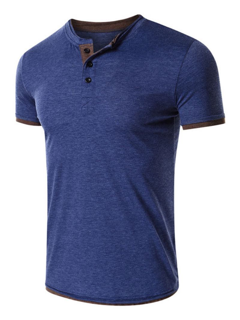 Camisetas Masculinas Casuais Com Gola Joia E Mangas Curtas Grandes - Azul