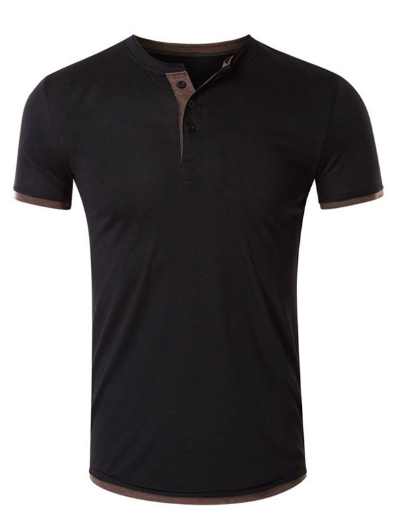 Camisetas Masculinas Casuais Com Gola Joia E Mangas Curtas Grandes - Preto