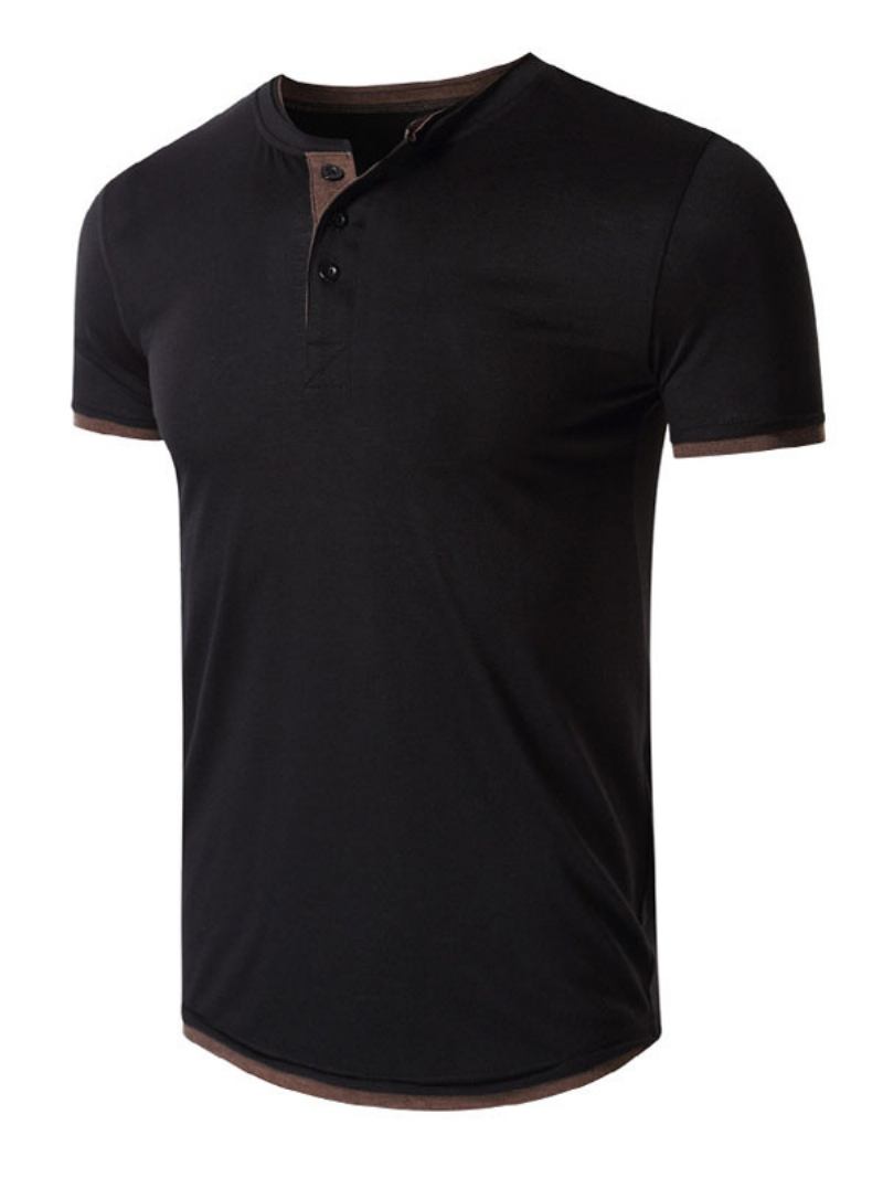 Camisetas Masculinas Casuais Com Gola Joia E Mangas Curtas Grandes - Preto