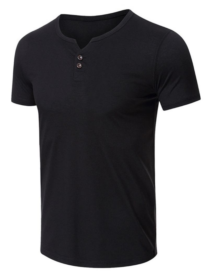 Camisetas Masculinas Casuais Com Gola Joia E Mangas Curtas Grandes - Preto