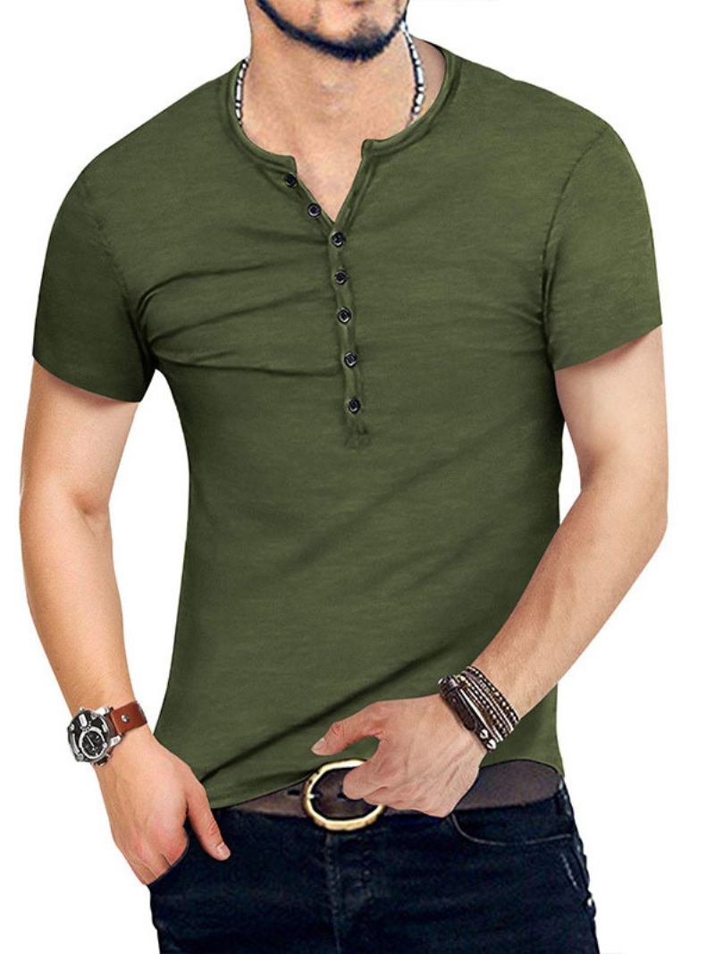 Camisetas Masculinas Casuais Com Gola Joia E Mangas Curtas Grandes - Verde Caçador