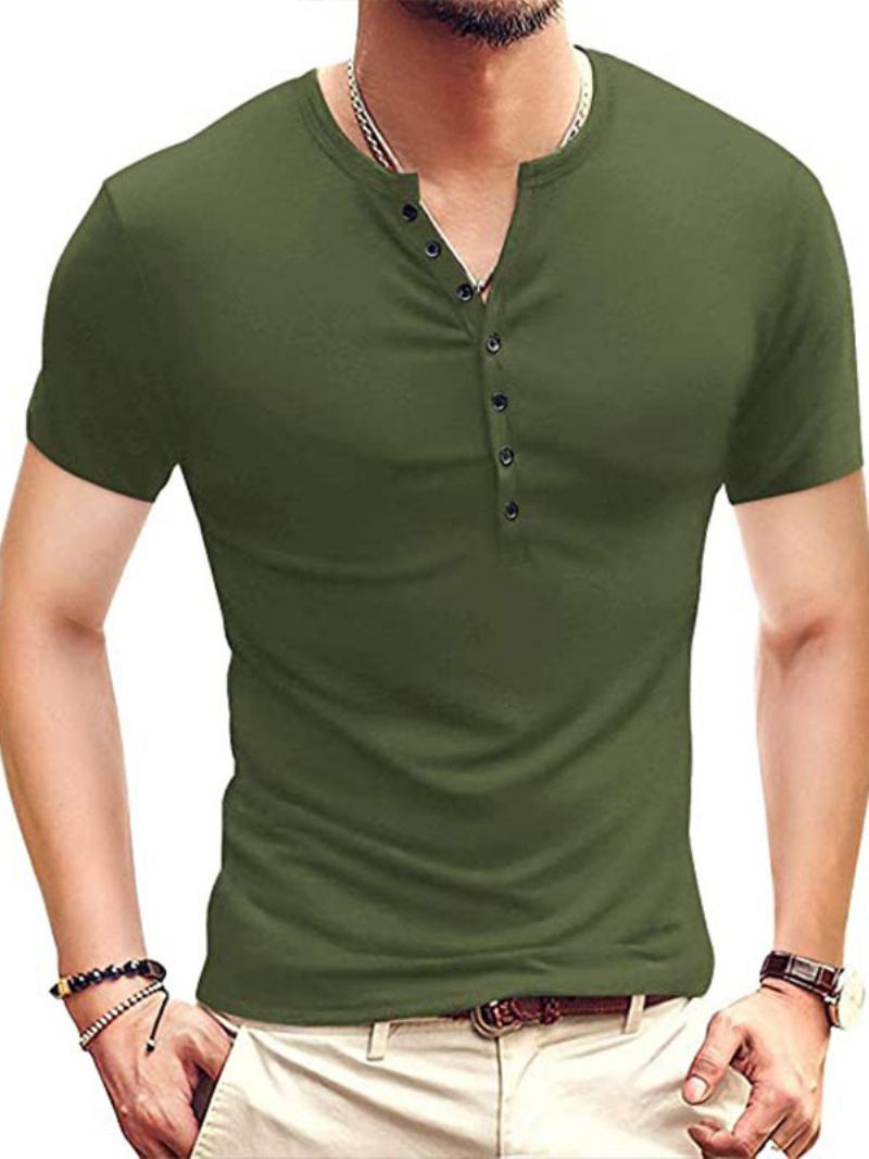 Camisetas Masculinas Casuais Com Gola Joia E Mangas Curtas Grandes - Verde Caçador