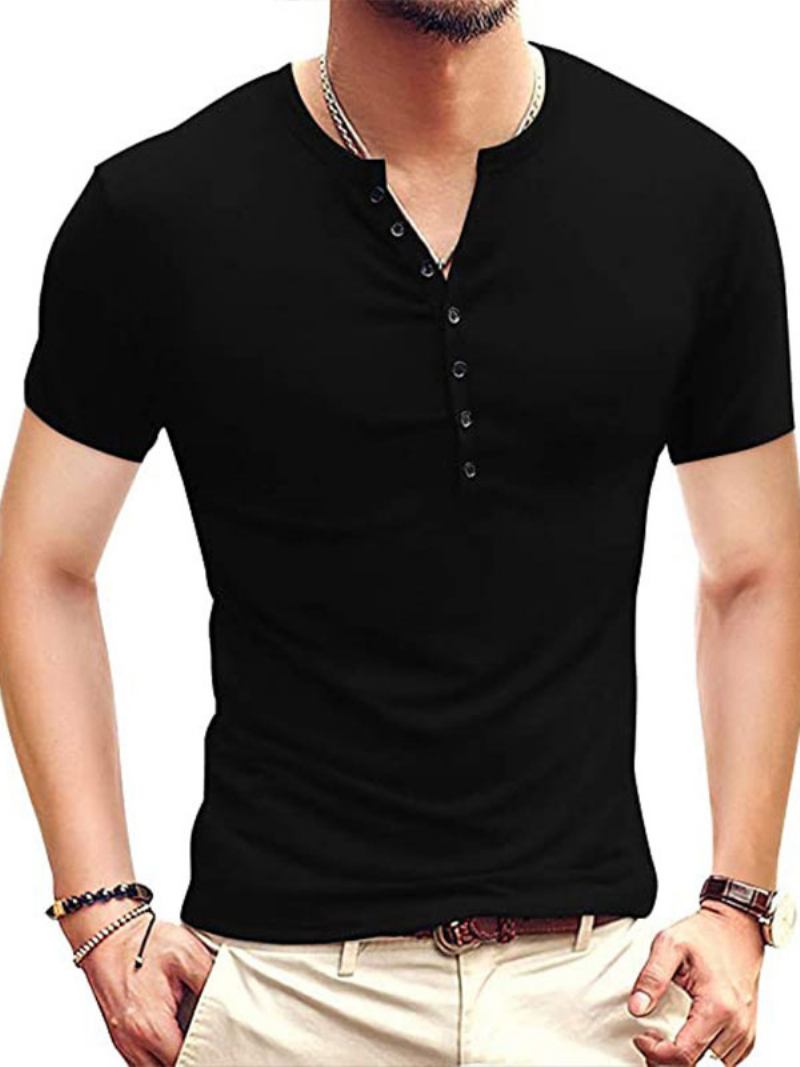 Camisetas Masculinas Casuais Com Gola Joia E Mangas Curtas Grandes - Preto