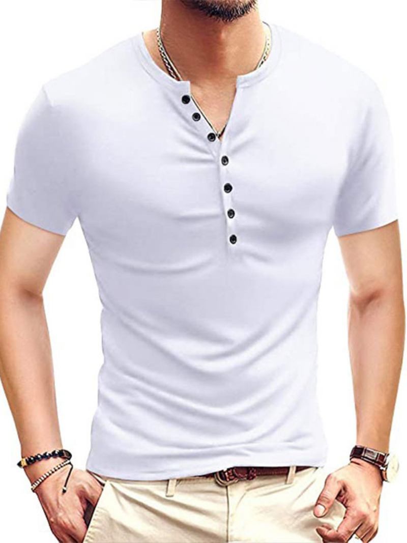 Camisetas Masculinas Casuais Com Gola Joia E Mangas Curtas Grandes - Branco