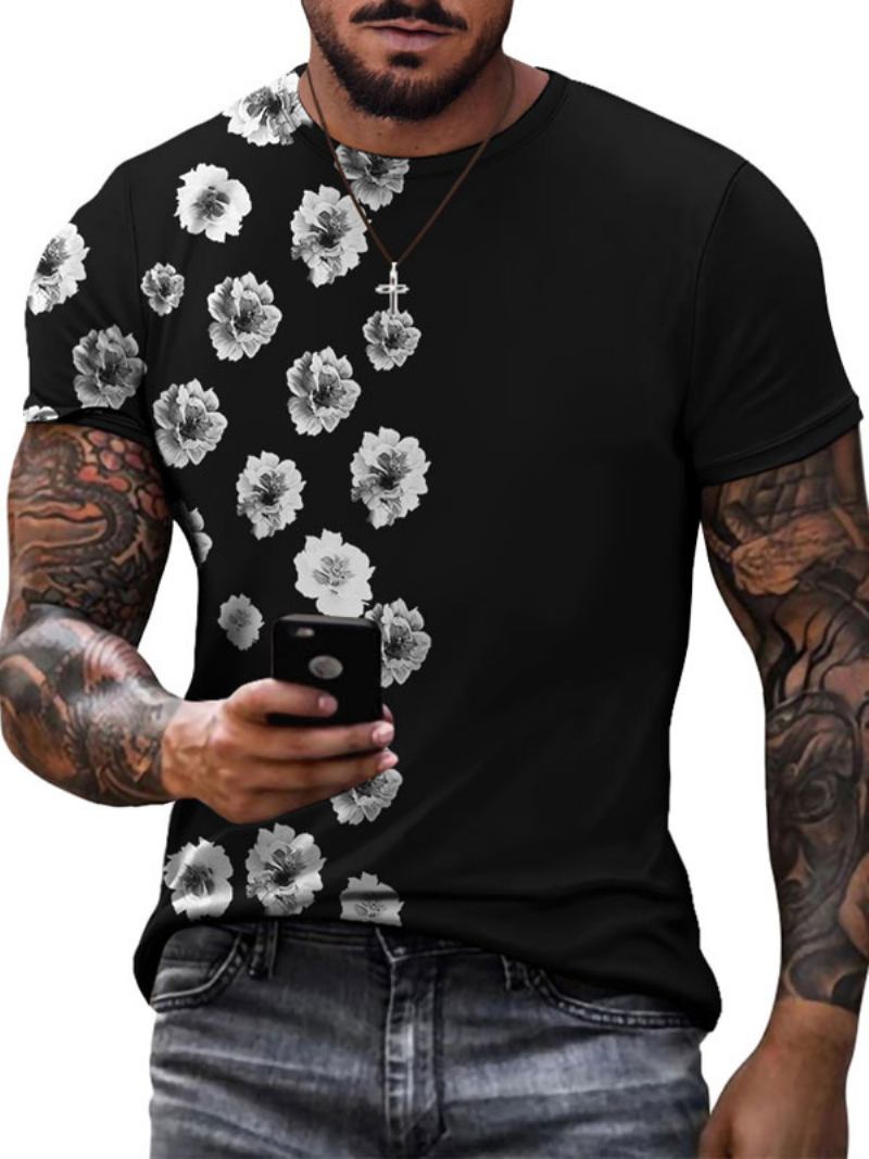 Camisetas Masculinas Casuais Com Gola Redonda E Mangas Curtas Geométricas