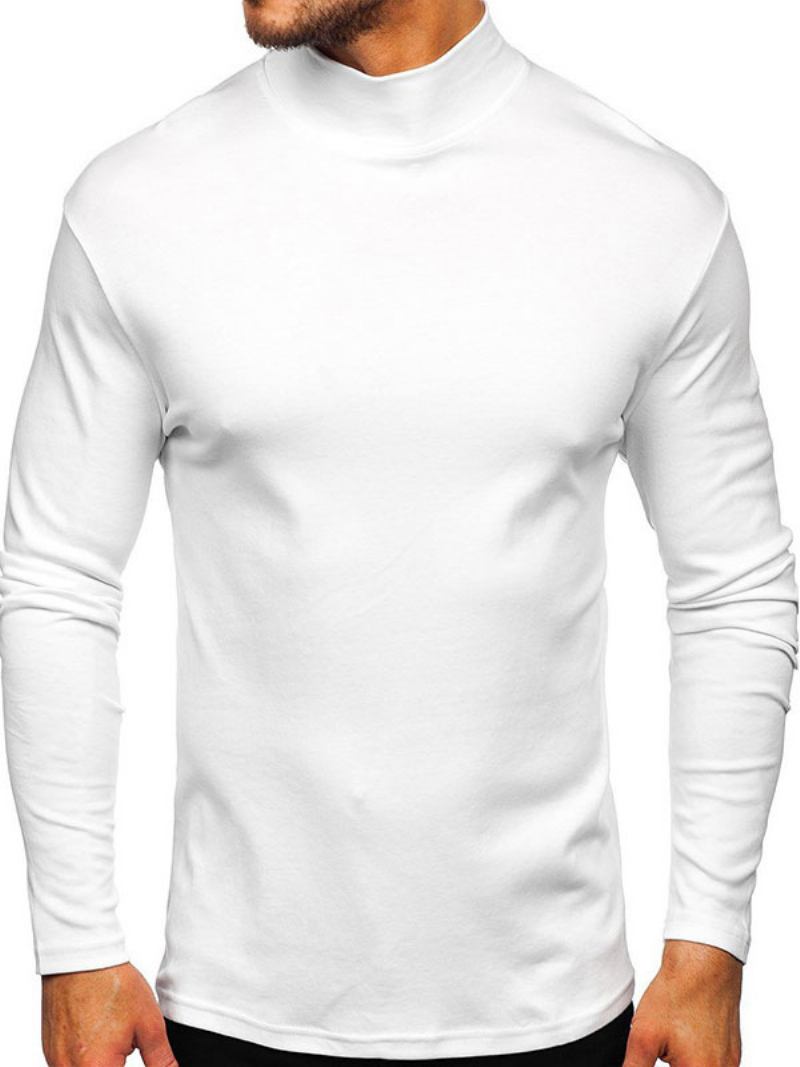 Camisetas Masculinas Casual Gola Alta Mangas Compridas Oversized - Branco