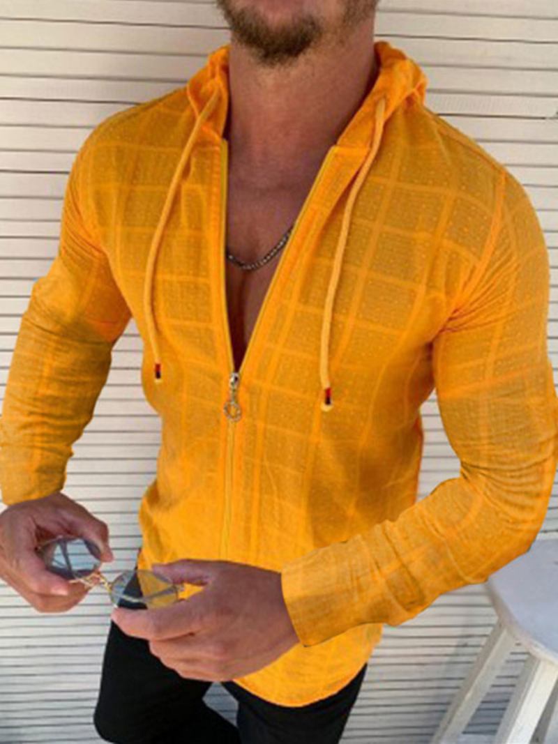 Camisetas Masculinas Chiques Com Capuz E Mangas Compridas - Amarelo