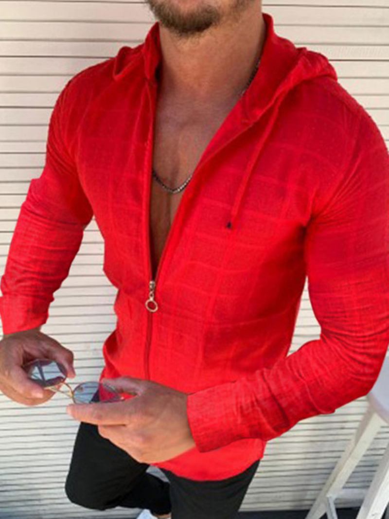 Camisetas Masculinas Chiques Com Capuz E Mangas Compridas - Vermelho