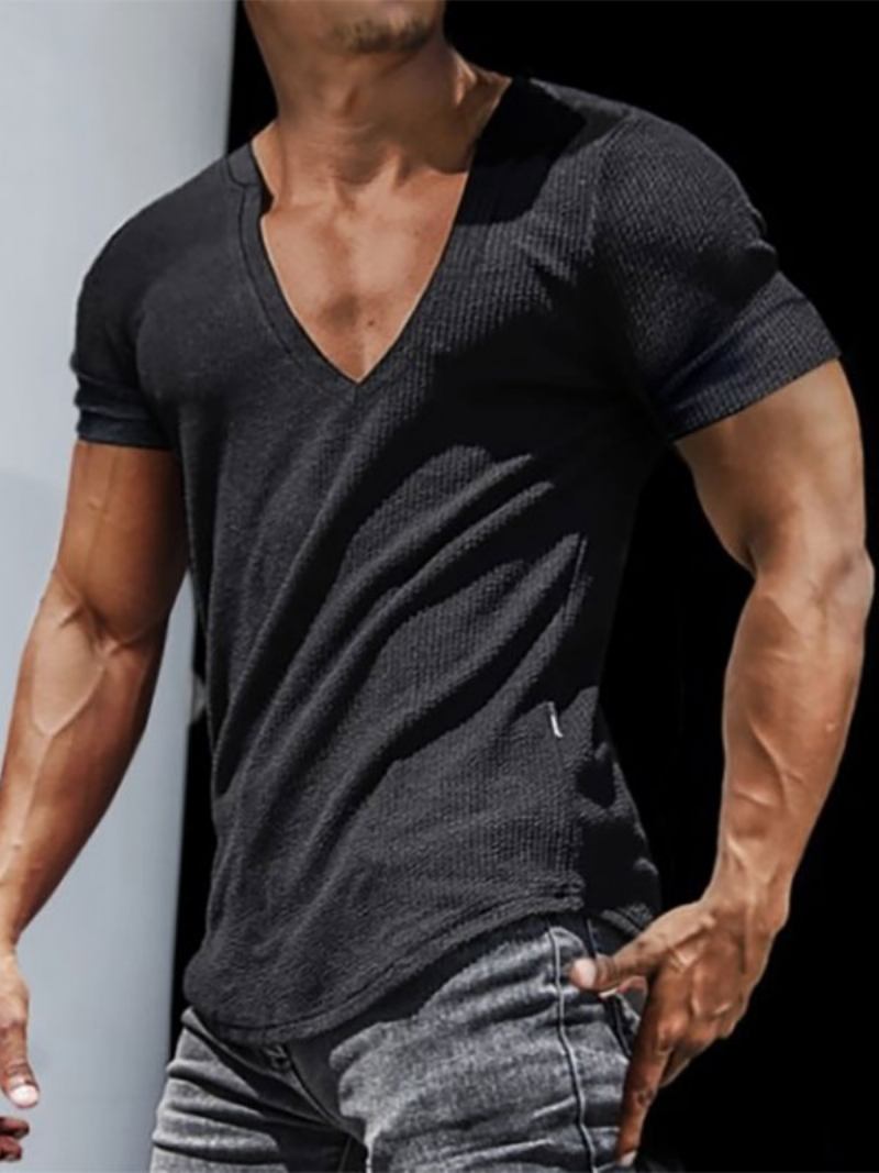 Camisetas Masculinas Chiques Com Decote Em V E Mangas Curtas