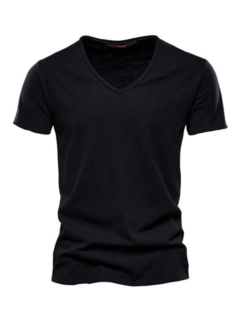 Camisetas Masculinas Chiques Com Decote Em V E Mangas Curtas - Preto