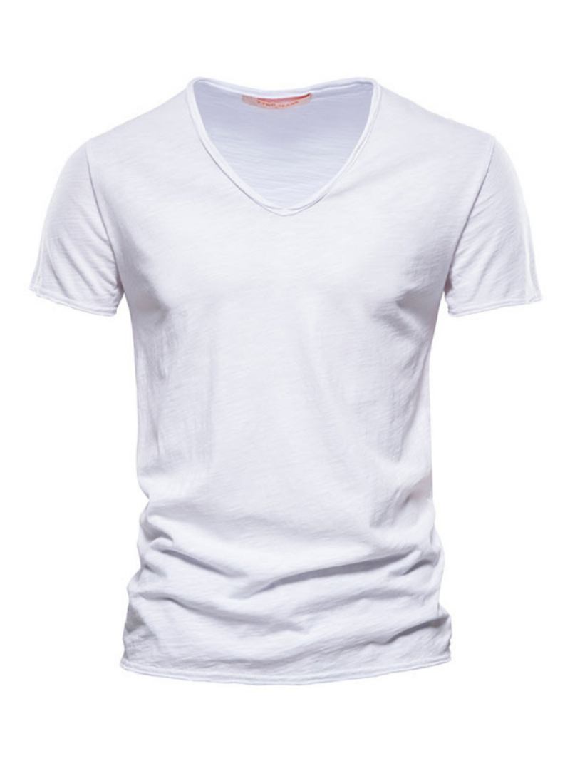 Camisetas Masculinas Chiques Com Decote Em V E Mangas Curtas - Branco