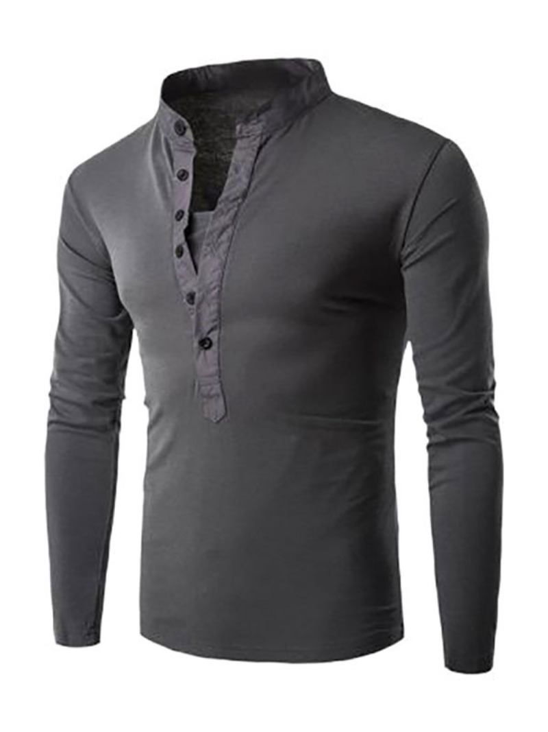 Camisetas Masculinas Chiques Com Gola Joia E Mangas Compridas - Cinza