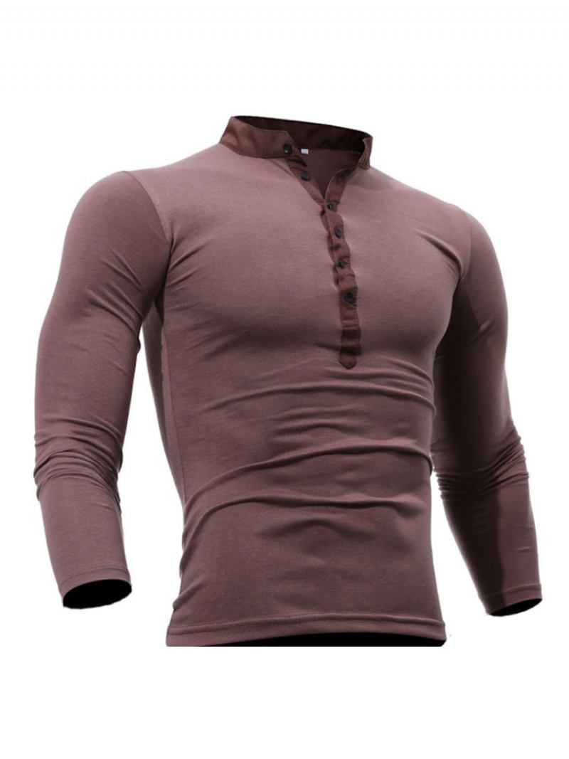 Camisetas Masculinas Chiques Com Gola Joia E Mangas Compridas - Chocolate