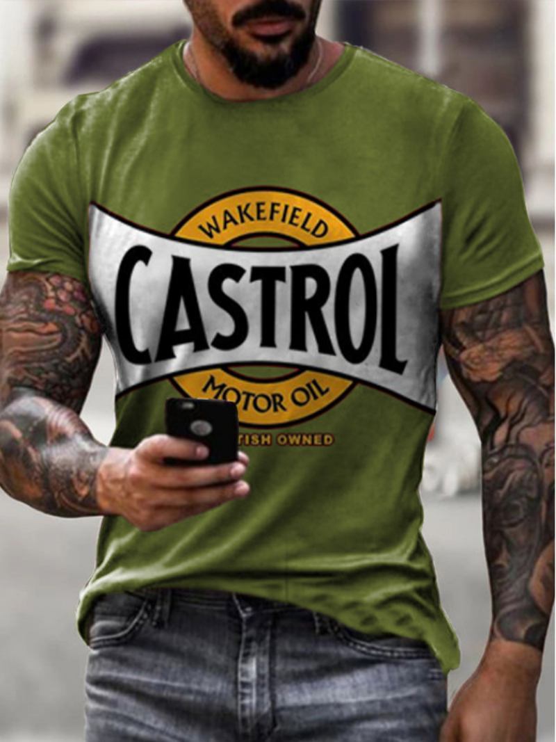 Camisetas Masculinas Chiques Com Gola Joia E Mangas Curtas Estampadas - Verde