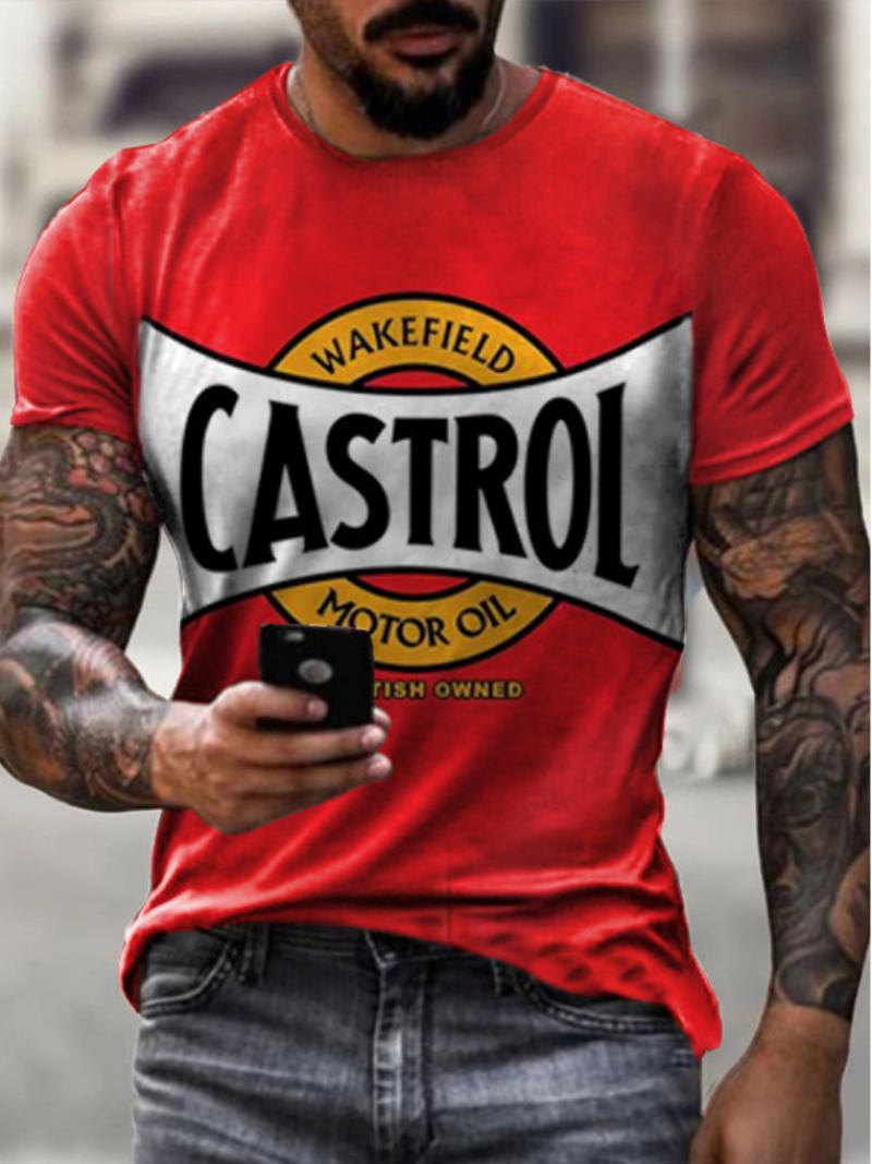 Camisetas Masculinas Chiques Com Gola Joia E Mangas Curtas Estampadas - Vermelho