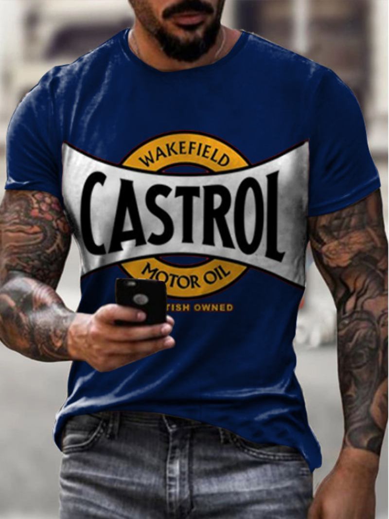 Camisetas Masculinas Chiques Com Gola Joia E Mangas Curtas Estampadas - Azul