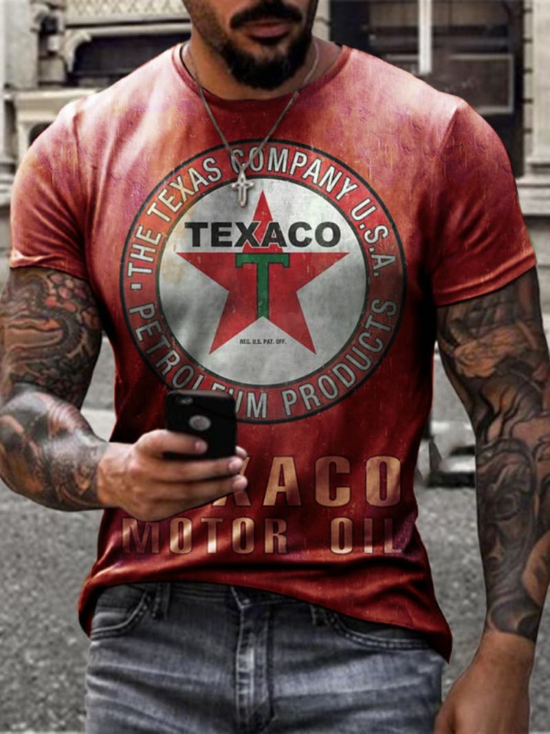 Camisetas Masculinas Clássicas Com Gola Joia E Mangas Curtas Estampadas - Vermelho