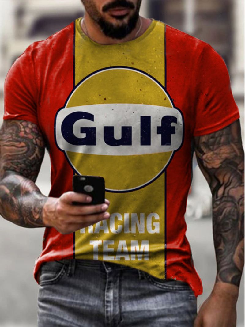 Camisetas Masculinas Clássicas Com Gola Joia E Mangas Curtas Estampadas - Vermelho 