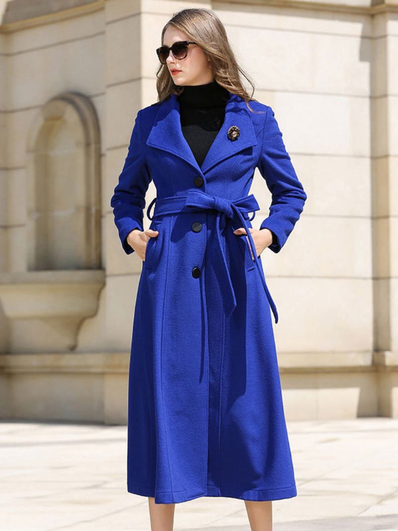 Casaco Envoltório Para Mulher Faixa Azul Real Inverno Lã Outerwear - Azul Real