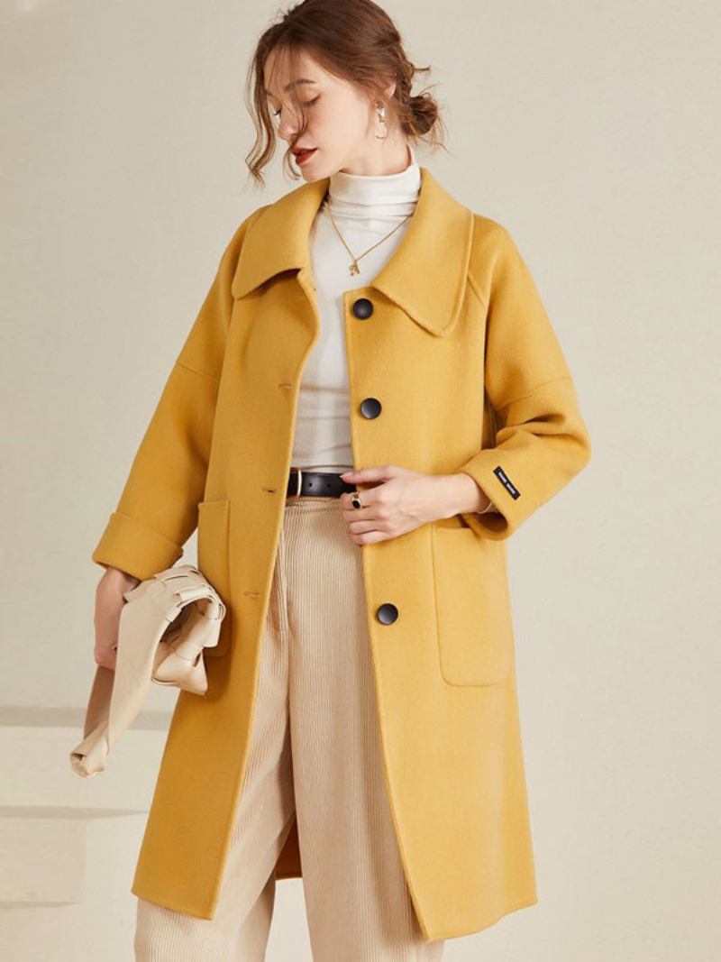 Casaco Feminino 100% Lã Amarelo Inverno Midi Agasalhos - Amarelo