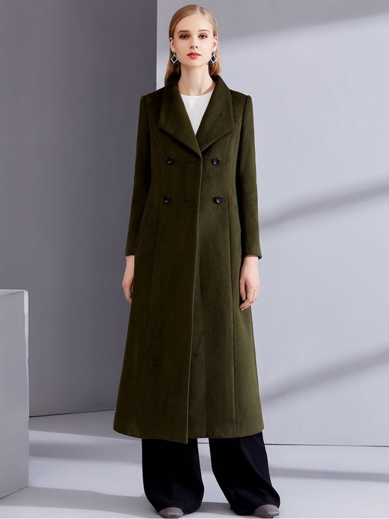 Casaco Feminino Cinza Ervilha Longo Lã Inverno - Verde Caçador