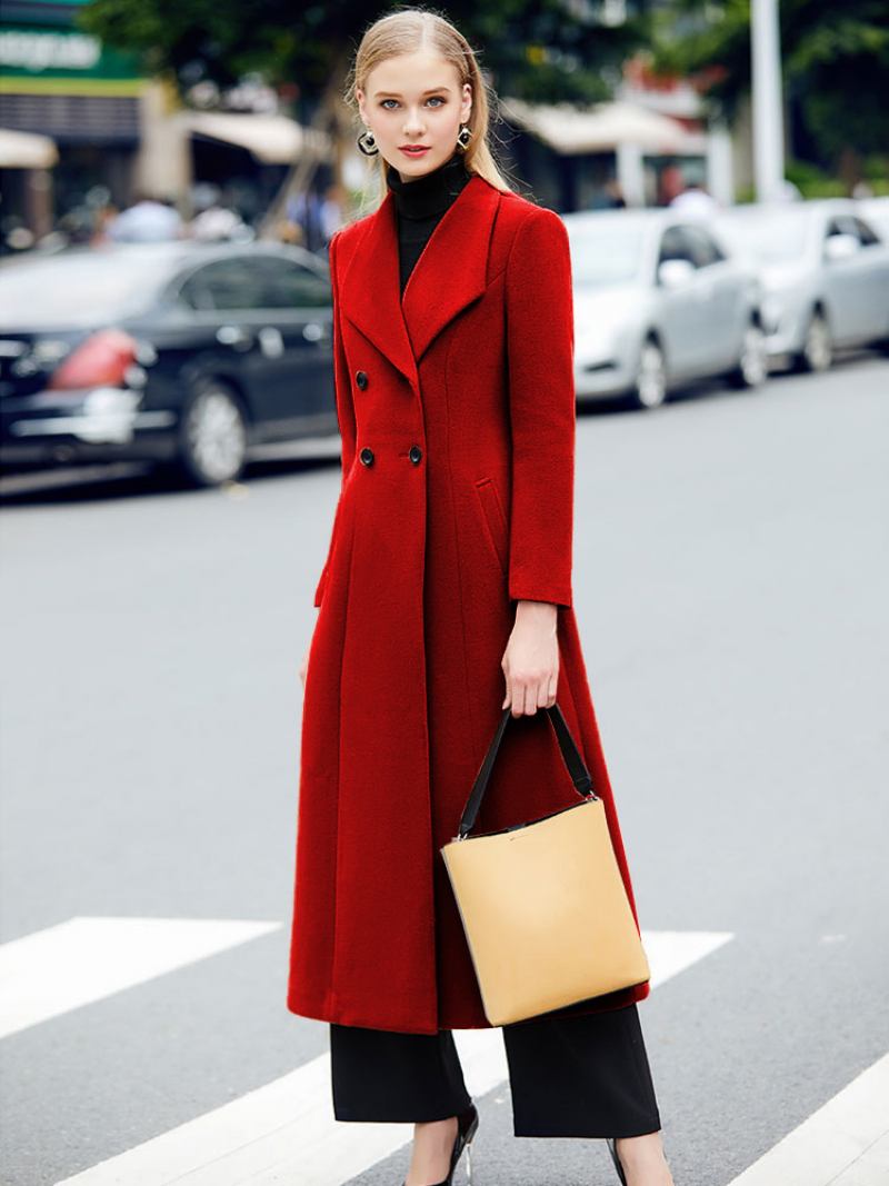 Casaco Feminino Cinza Ervilha Longo Lã Inverno - Vermelho