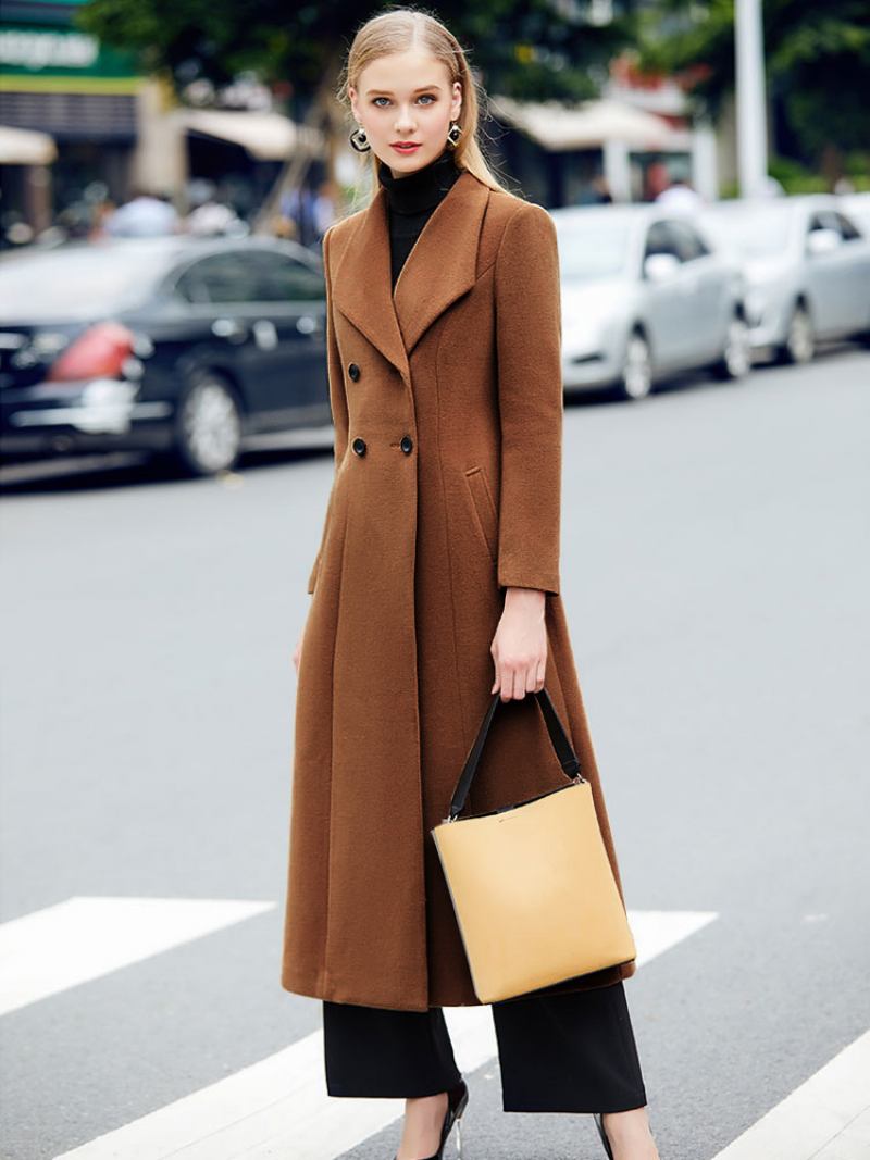 Casaco Feminino Cinza Ervilha Longo Lã Inverno - Castanho Café