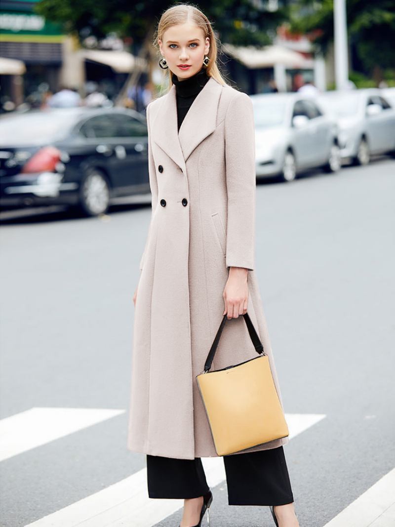 Casaco Feminino Cinza Ervilha Longo Lã Inverno - Bege