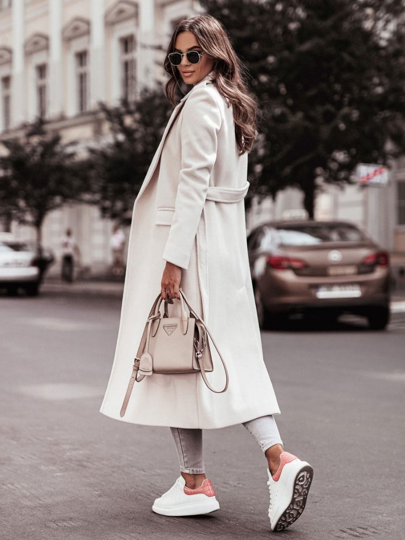 Casaco Feminino Com Gola Aberta E Faixa Inverno - Branco