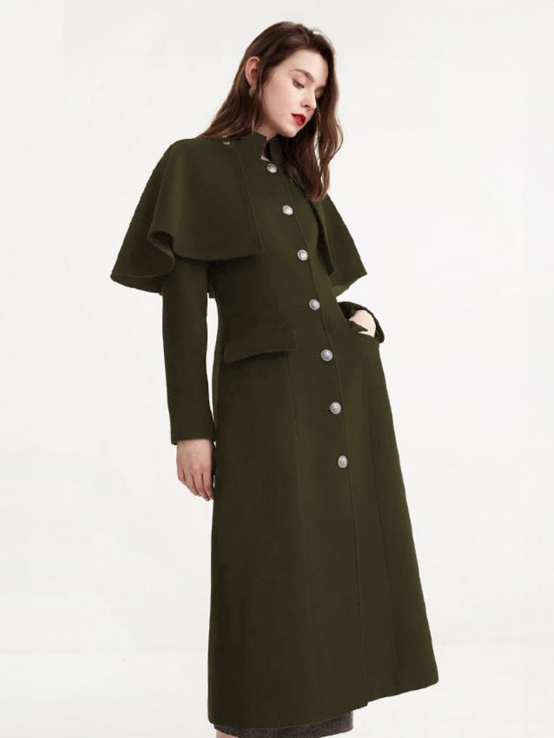 Casaco Lã Feminino Com Capa Removível Inverno - Verde Caçador