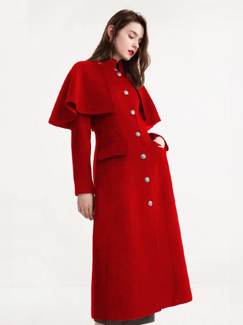 Casaco Lã Feminino Com Capa Removível Inverno - Vermelho