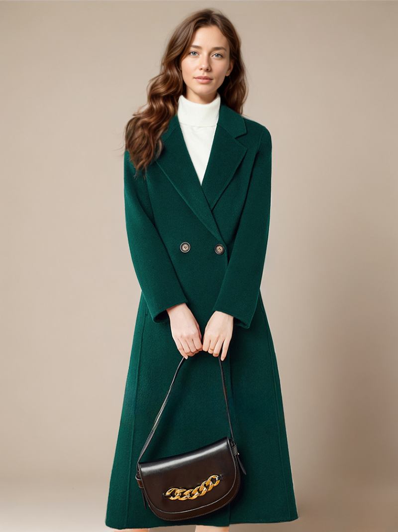 Casacos Lã Com Lapela Agasalhos Elegantes Inverno Para Mulheres - Verde