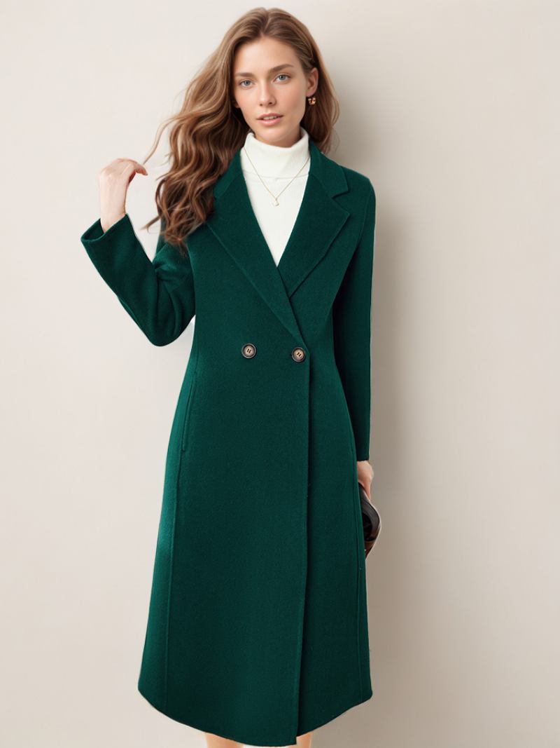 Casacos Lã Com Lapela Agasalhos Elegantes Inverno Para Mulheres - Verde