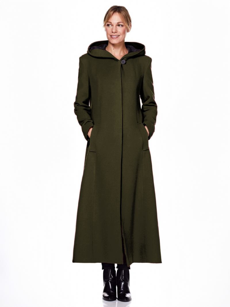 Mulheres Envoltório Casaco Com Capuz Calor Oversized Lã Inverno Outerwear - Verde Hunter