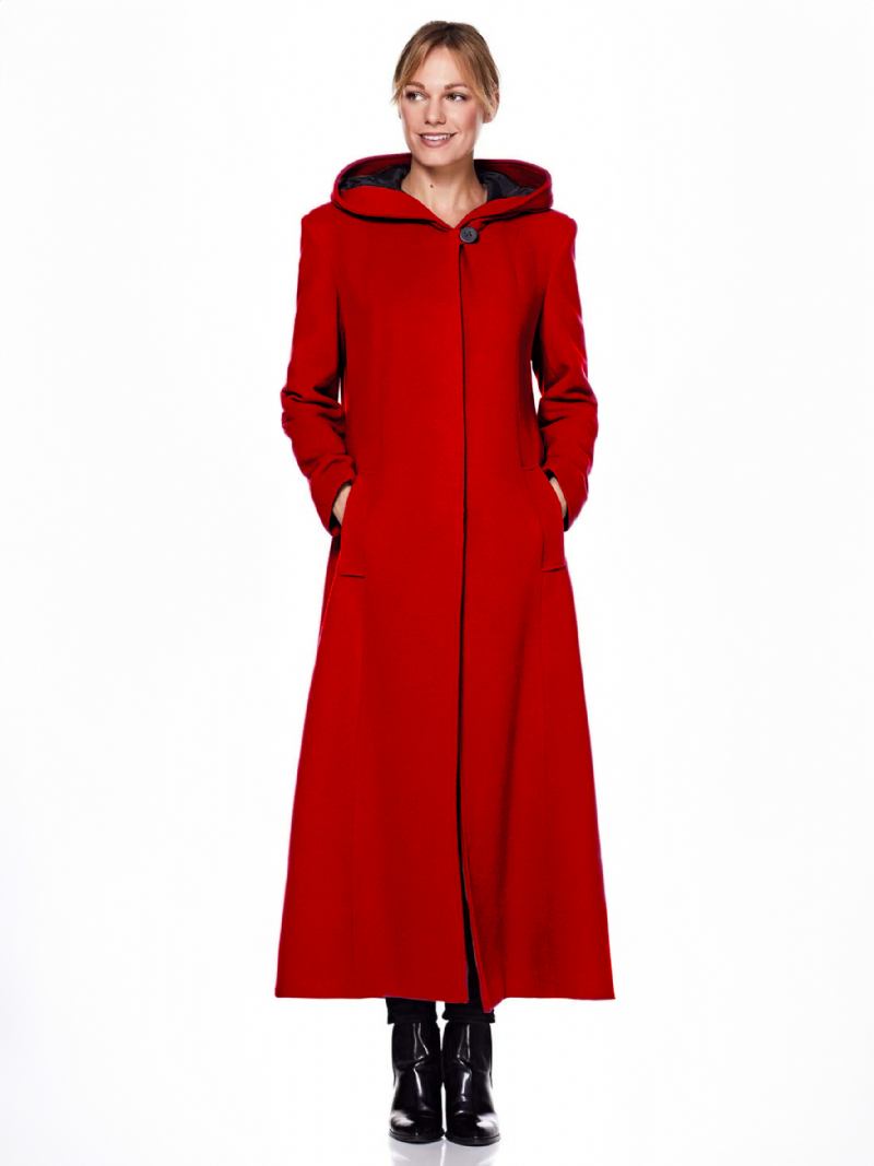 Mulheres Envoltório Casaco Com Capuz Calor Oversized Lã Inverno Outerwear - Vermelho